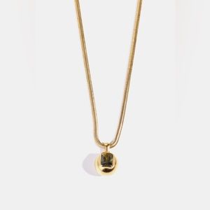 18K Gold Plated Stainless Steel Olive Green Cubic Zirconia Pendant Necklace